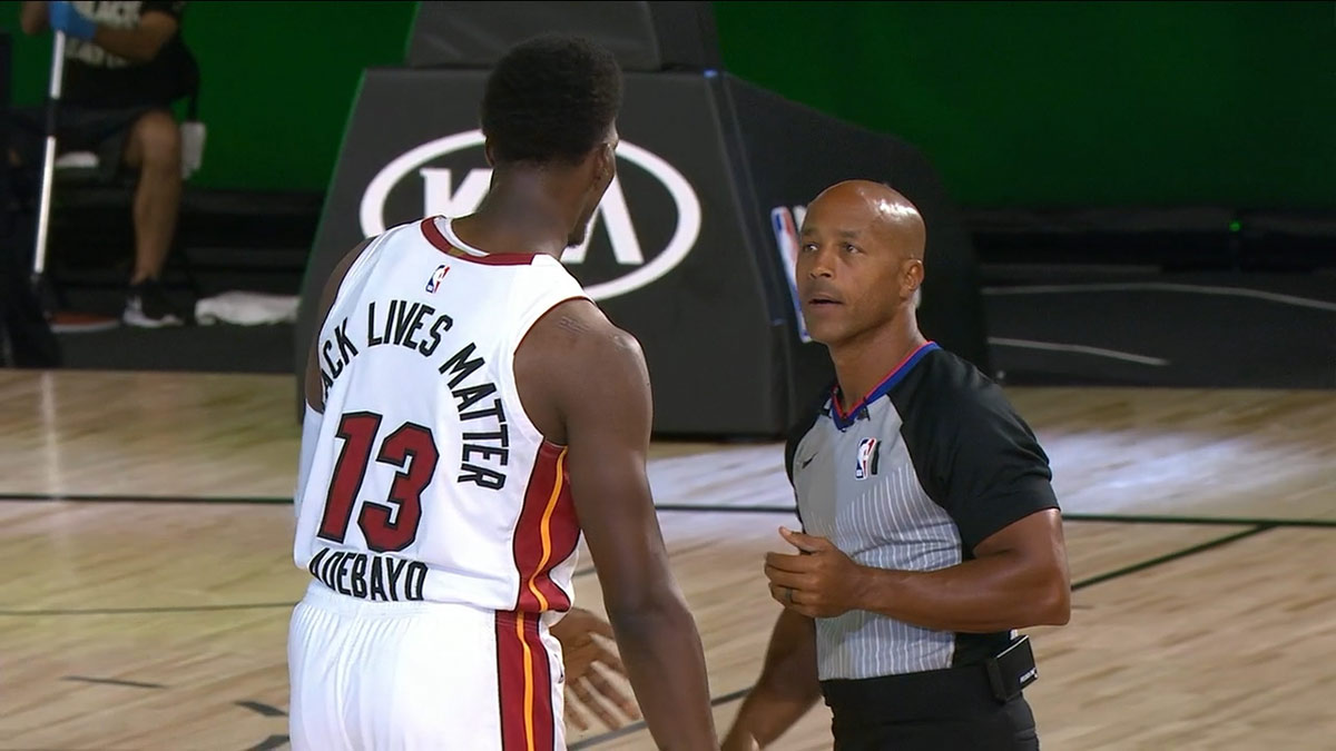 Bam Adebayo with referee