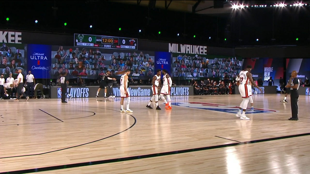 Wide shot of the court in the bubble